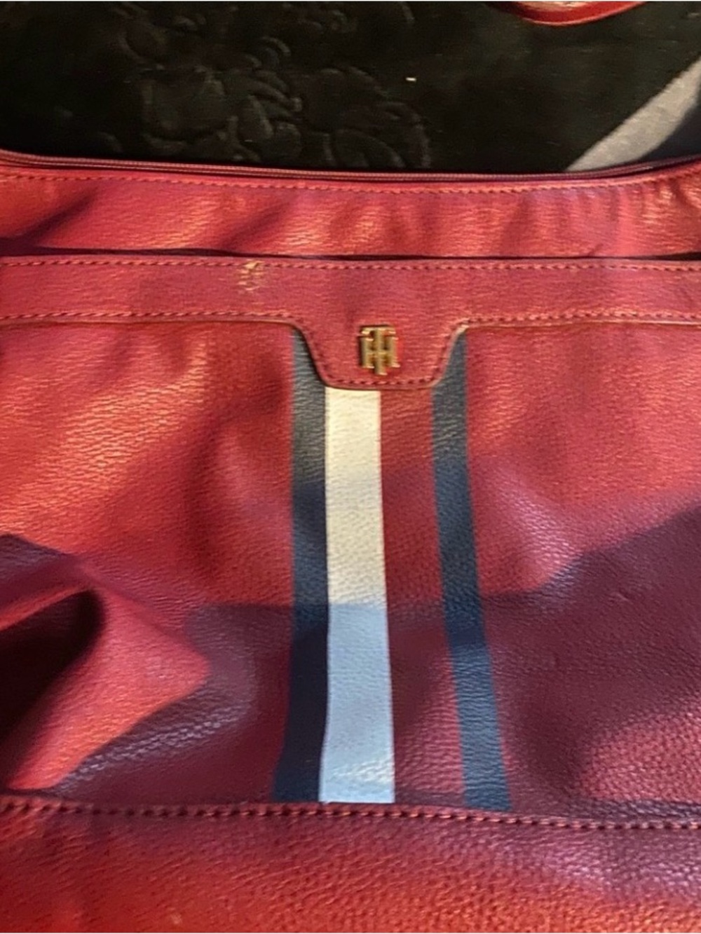Tommy Hilfiger Red Leather Tote with Navy and White Stripe/with red wallet